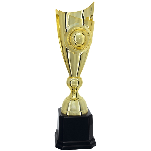 Imagem de TROFÉU MÉDIO COM TAÇA EM METAL FORMATO ESPECIAL E RAMO COM BOLA DE FUTEBOL - 61 CM - 301241